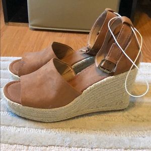 Beige Ankle Strap Platform Wedge Espadrilles